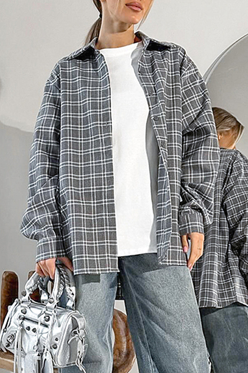 Sora Gray Plaid Oversized Shirt