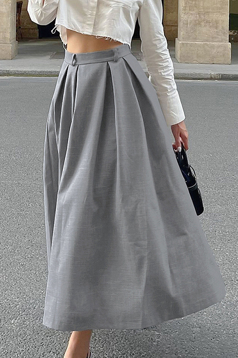 Eun Gray Pleated Midi Skirt