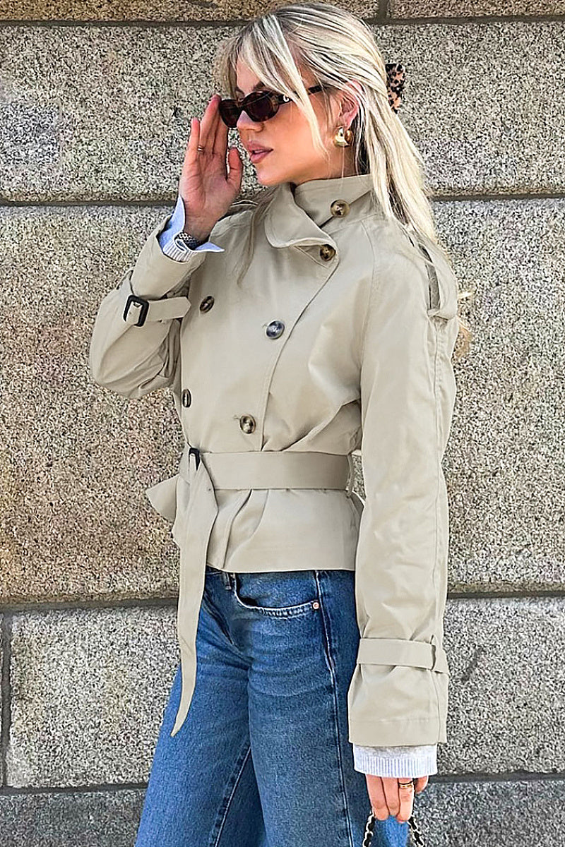 Jiwon Stand-Collar Belted Short Coat