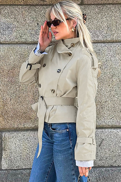 Jiwon Stand-Collar Belted Short Coat