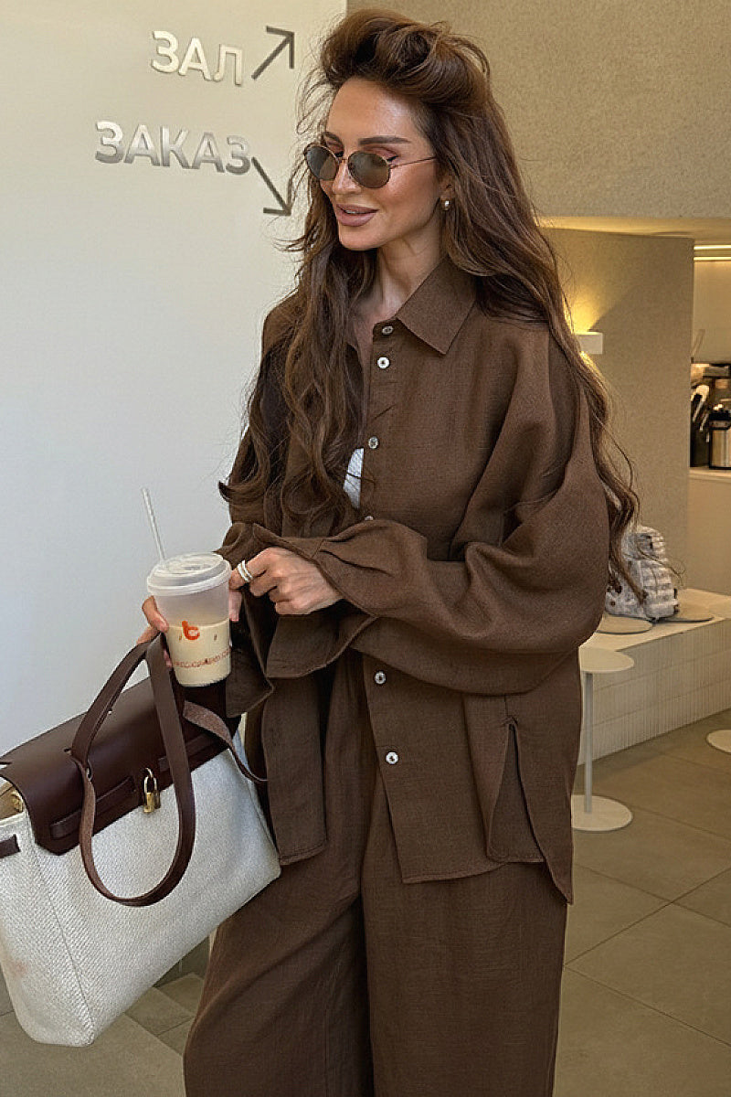 Rumi Brown Oversized Shirt Cardigan