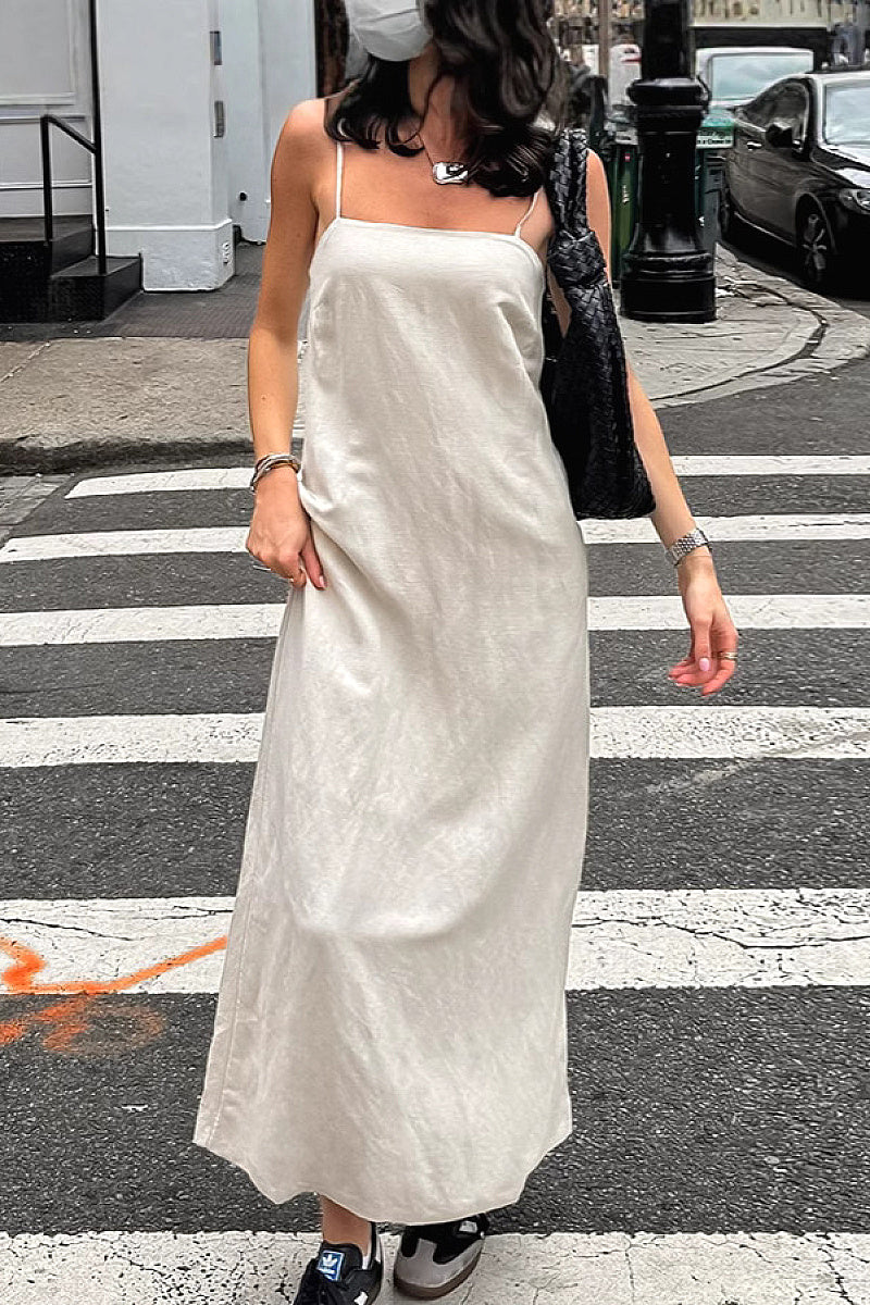 Dain Oat Linen Slip Dress