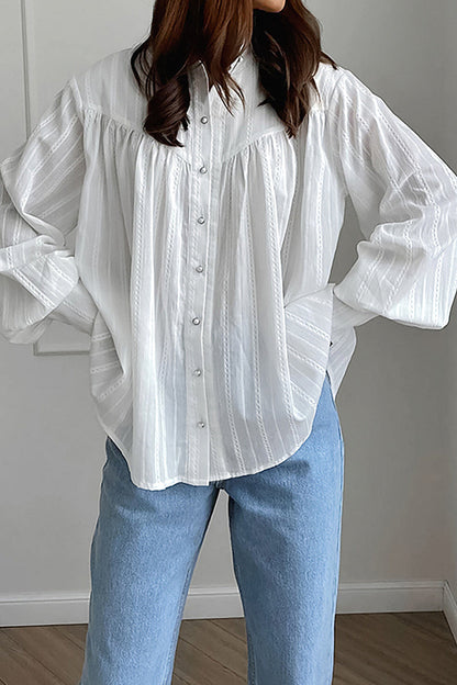 Jiwoo White Gathered Balloon-Sleeve Blouse