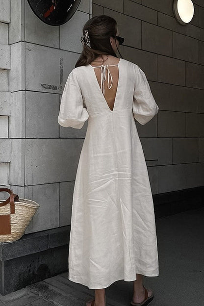 Bora Linen Puff-Sleeve Dress