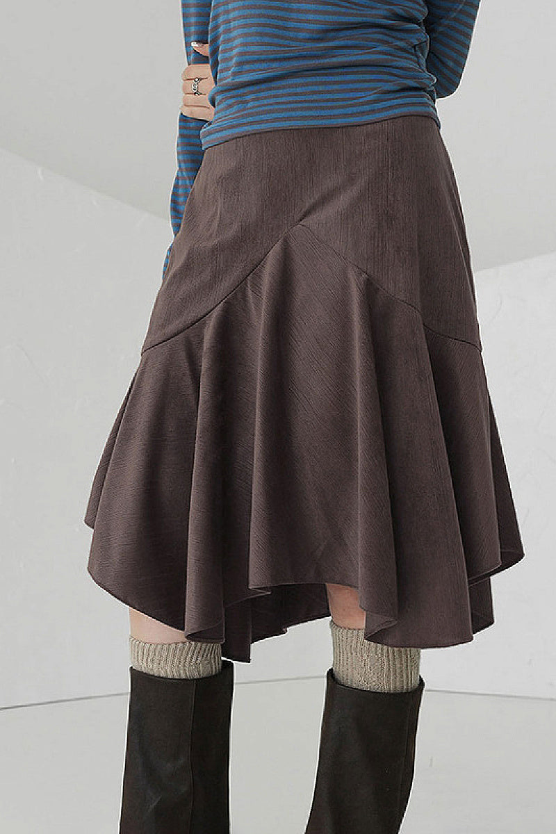 Yul Asymmetric Brown Midi Skirt