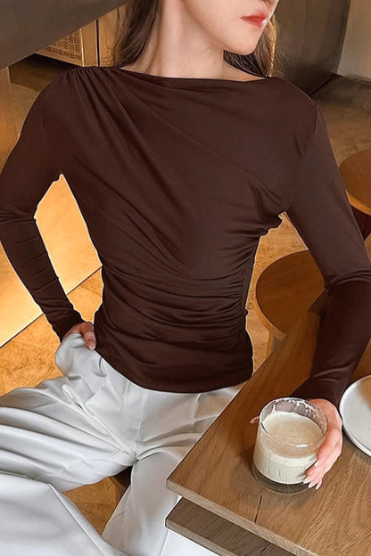 Yebin Brown Ruched Long-Sleeve Top