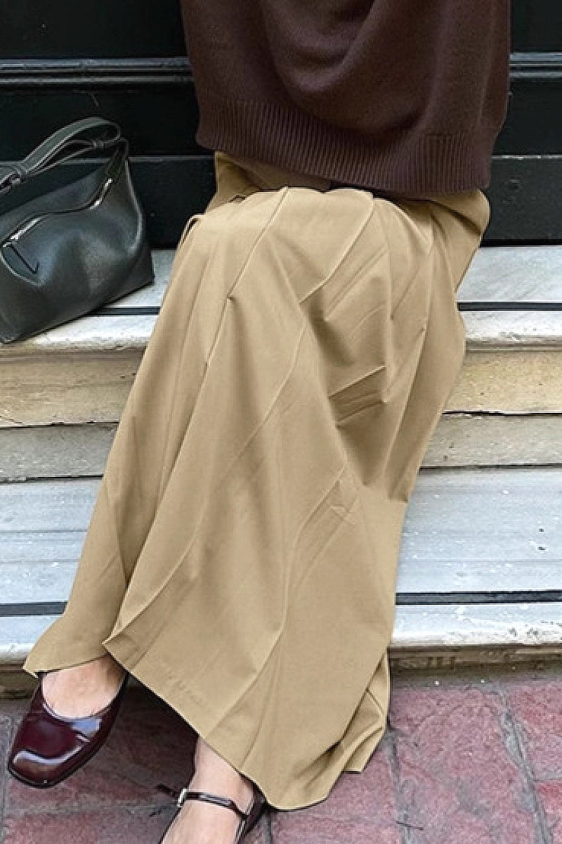 Haru Beige Pleated Midi Skirt