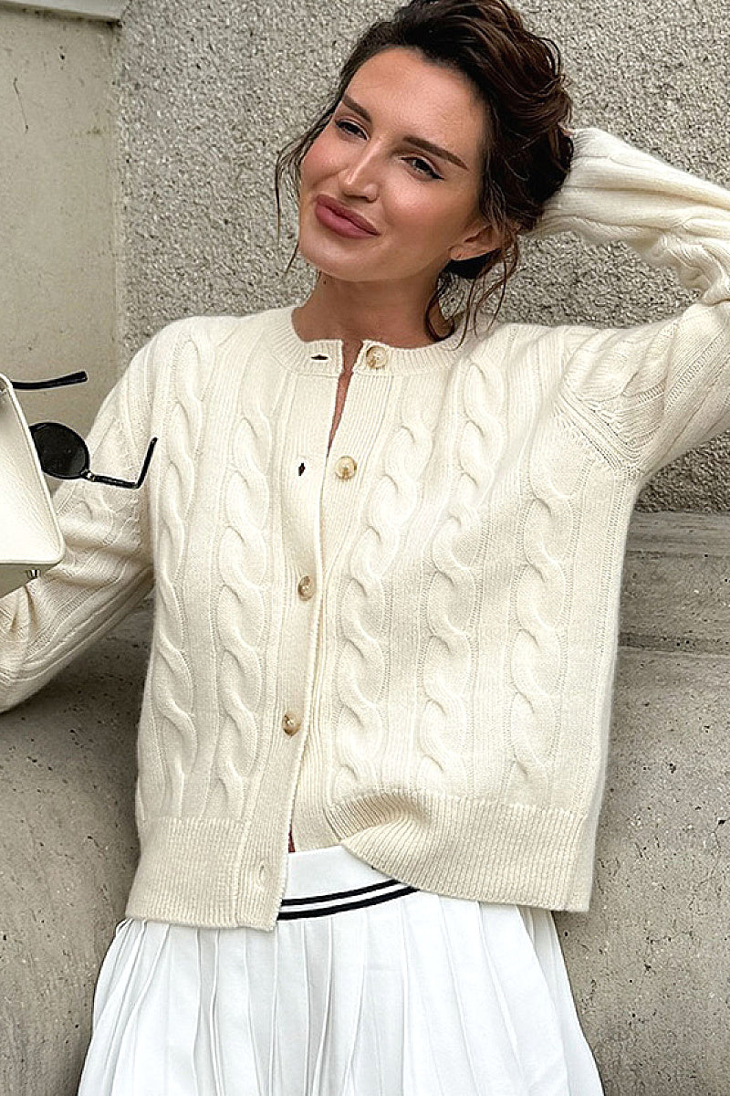 Seol Cream Cable-Knit Cardigan