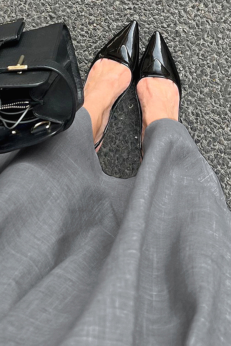 Eun Gray Pleated Midi Skirt
