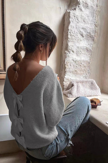 Eunha Gray Bow-Back Sweater