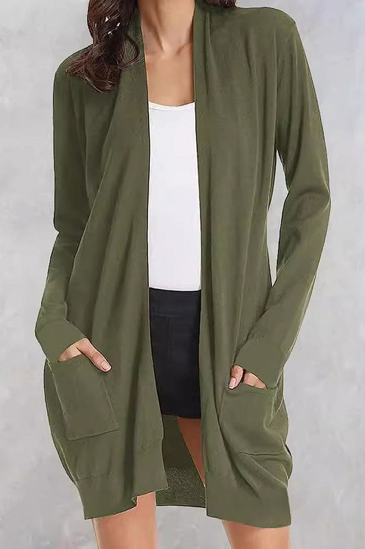 Hayoon Olive Long Open Cardigan