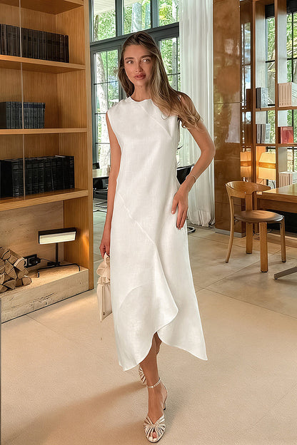 Nari White Linen Midi Dress