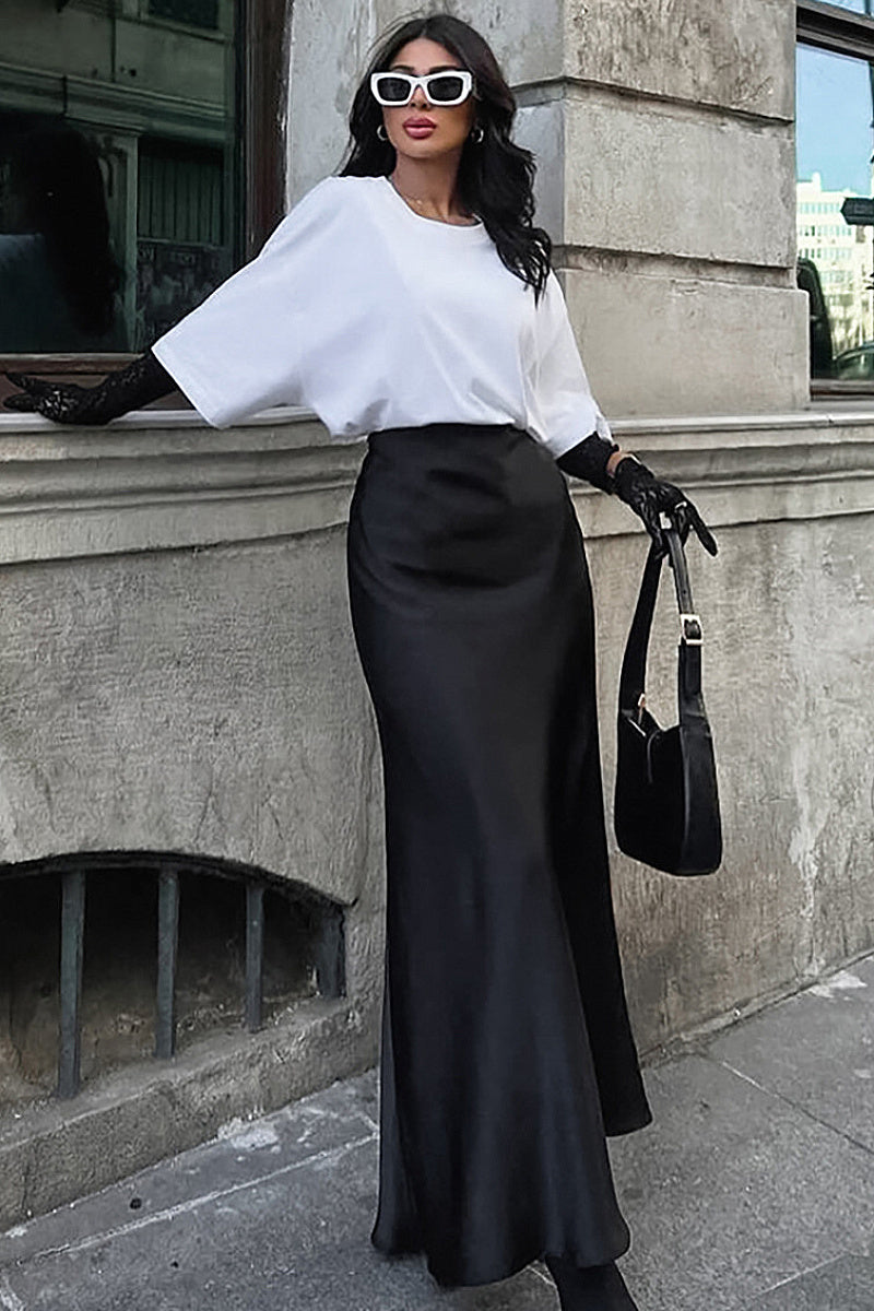 Sian Champagne Satin Maxi Skirt