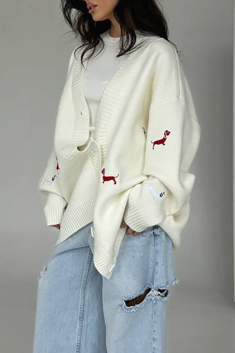 Iseul Embroidered Puppy Cardigan