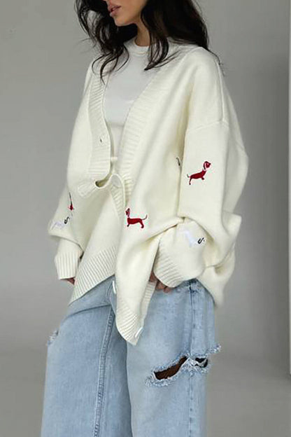 Iseul Embroidered Puppy Cardigan