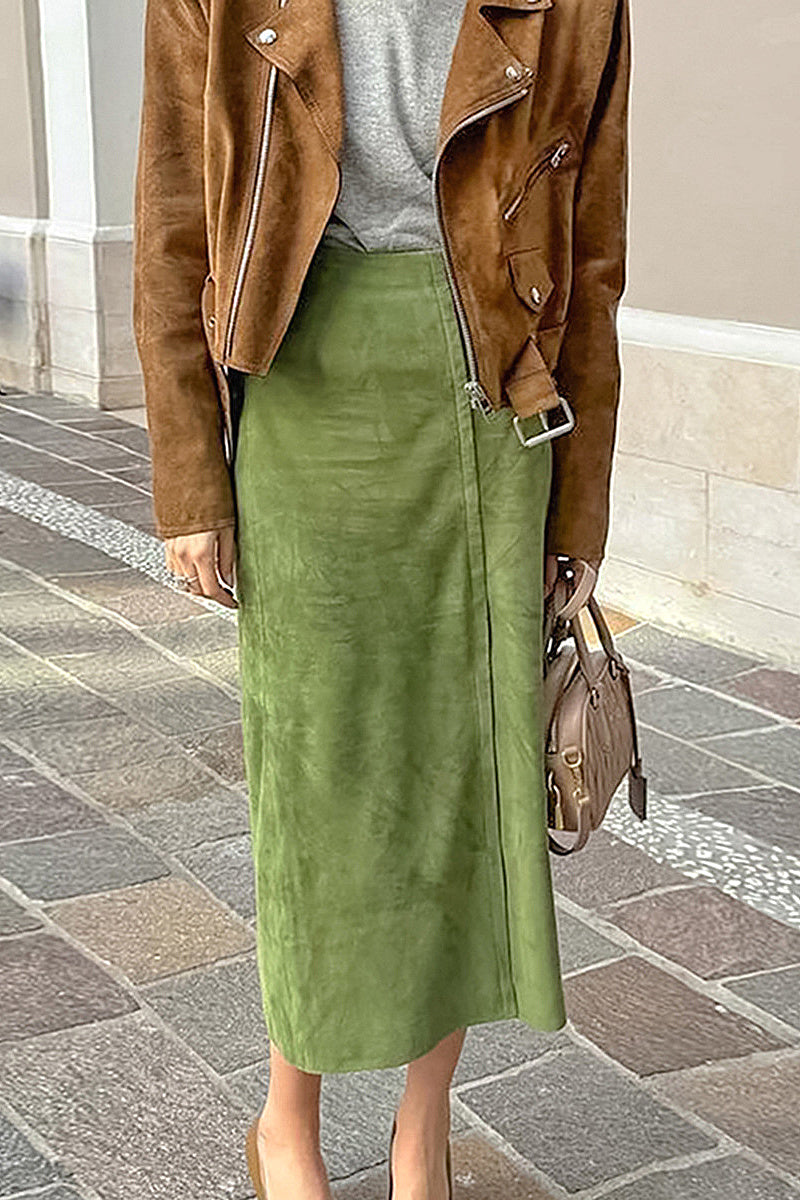 Sua Avocado Suede Midi Skirt