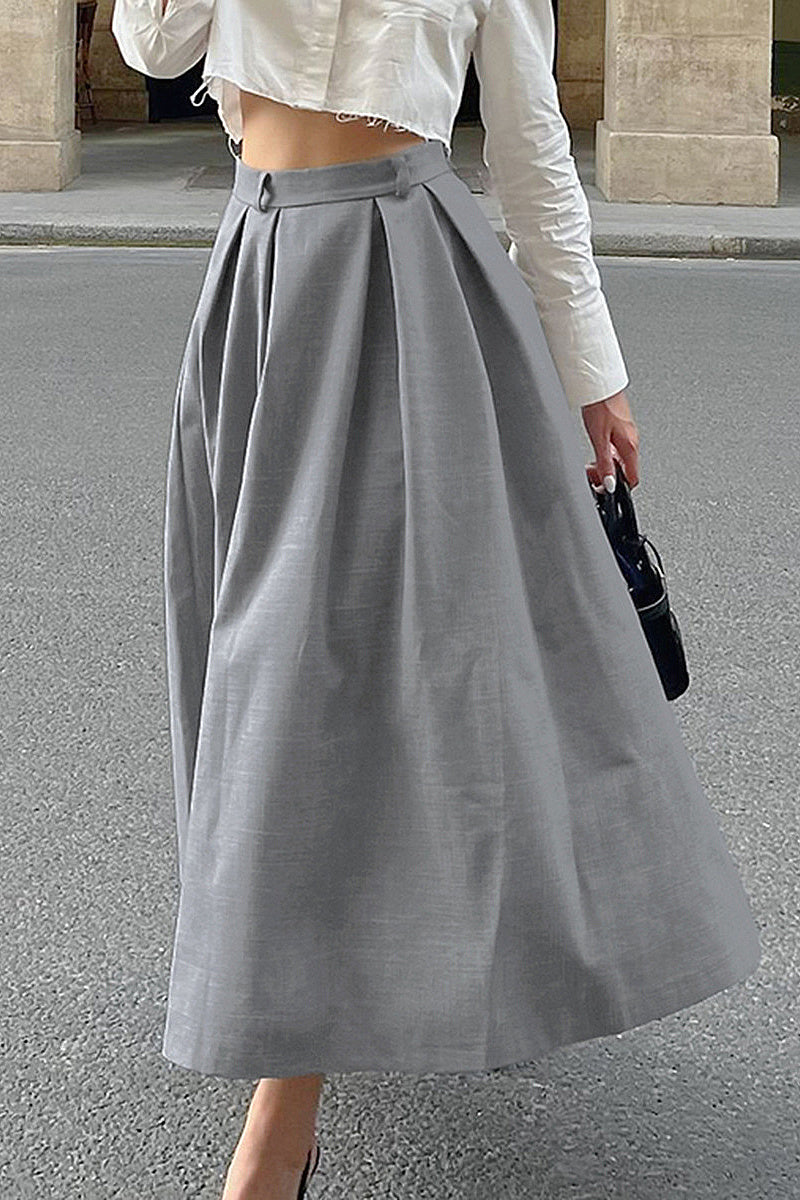 Eun Gray Pleated Midi Skirt