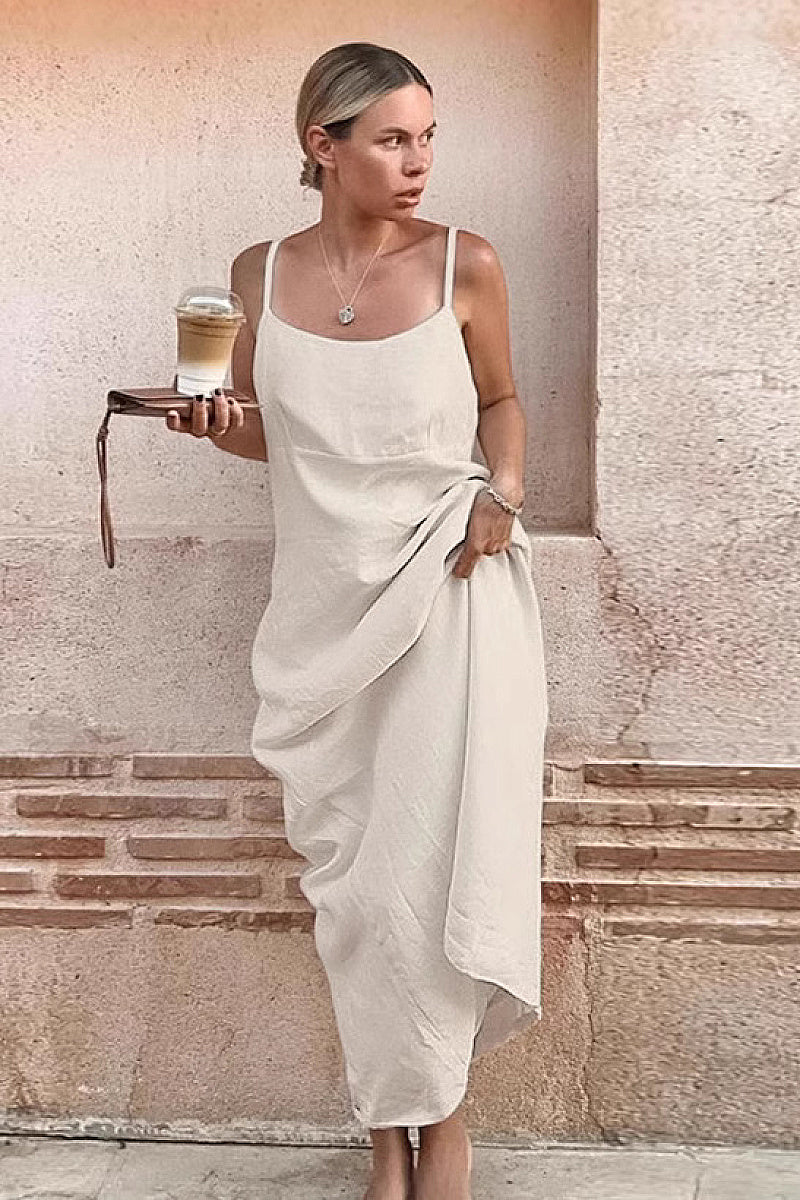 Haeun Cream Linen Slip Maxi Dress