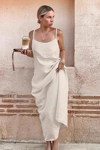 Haeun Cream Linen Slip Maxi Dress