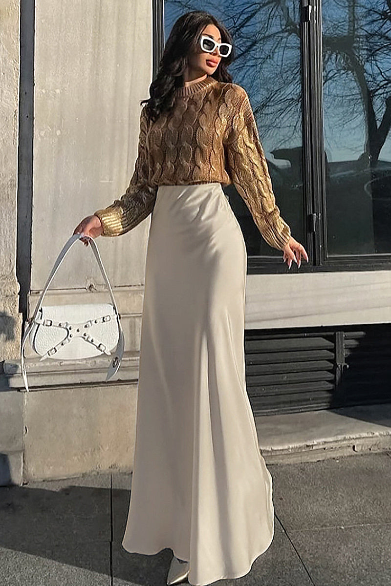 Sian Champagne Satin Maxi Skirt