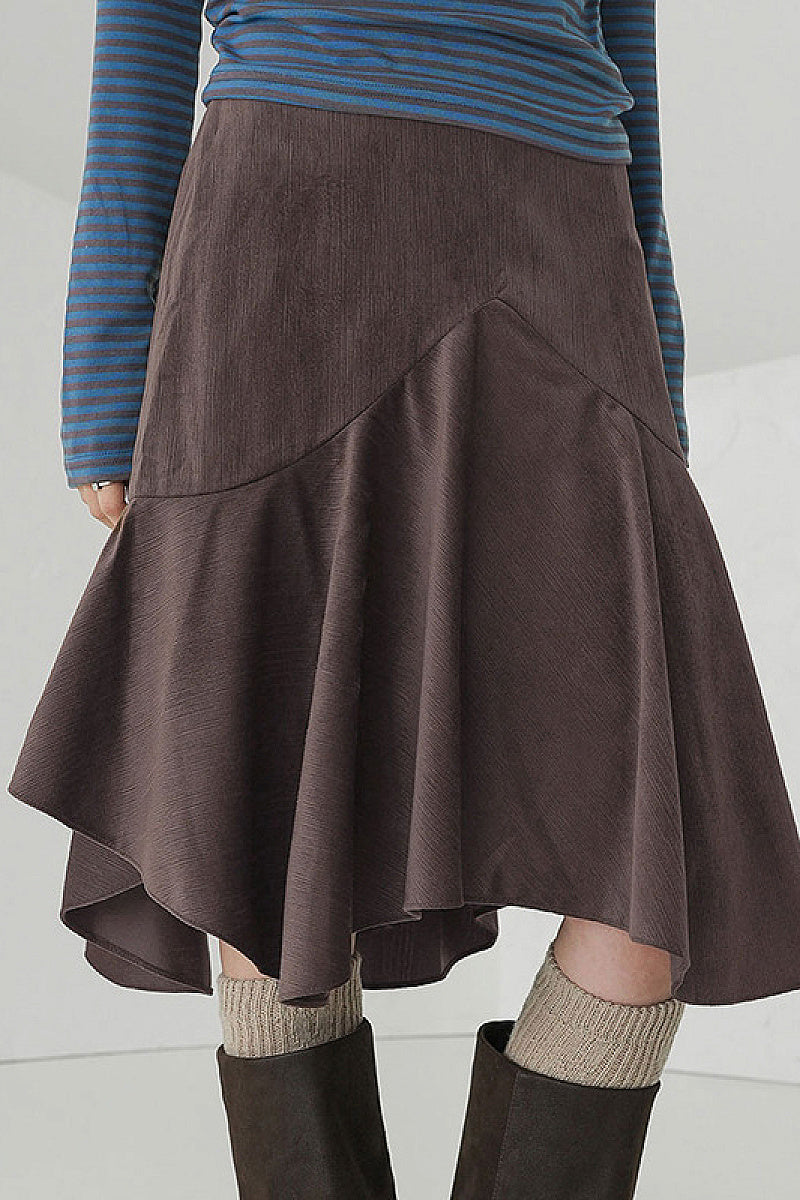 Yul Asymmetric Brown Midi Skirt