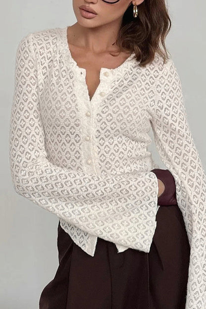 Yena White Open-Knit Cardigan