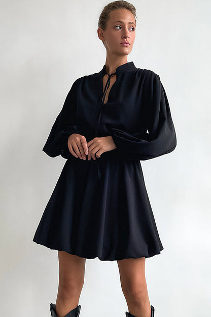 Jian Black Tie-Neck Mini Dress