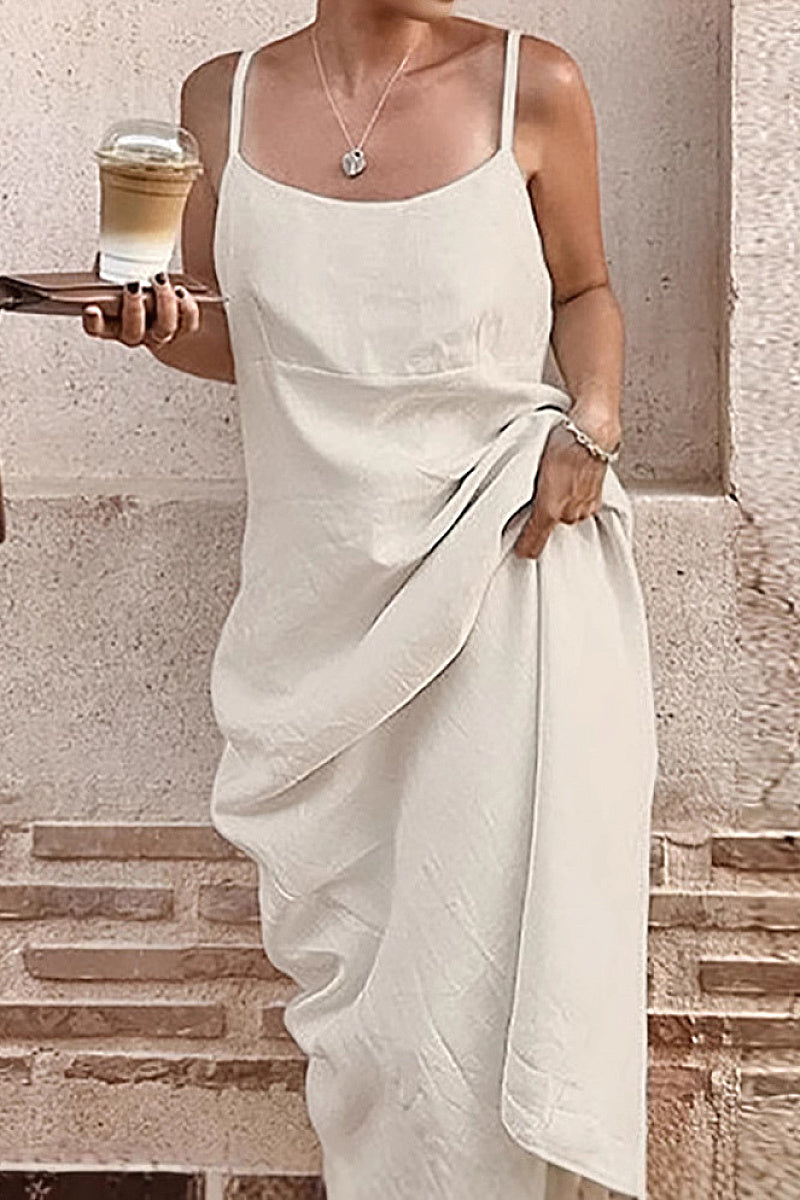 Haeun Cream Linen Slip Maxi Dress