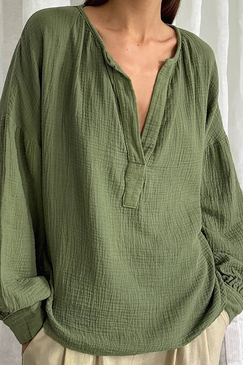 Rian Olive Lantern-Sleeve Shirt
