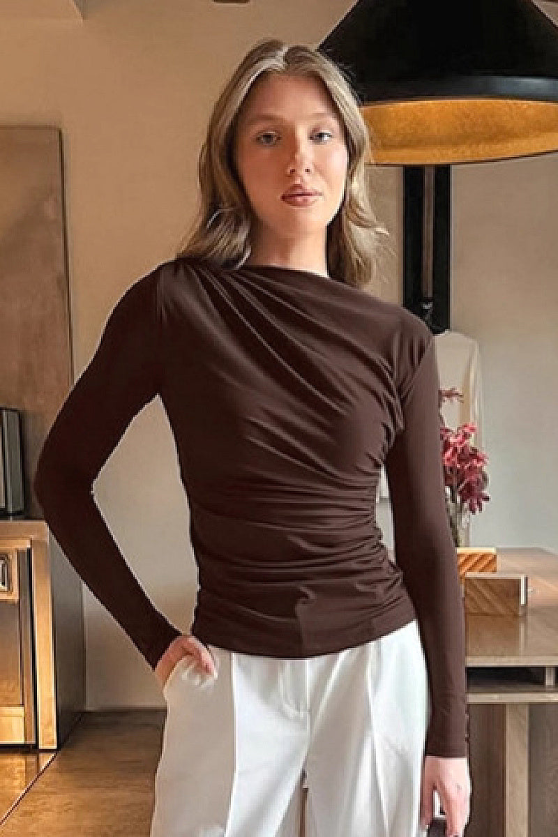 Yebin Brown Ruched Long-Sleeve Top