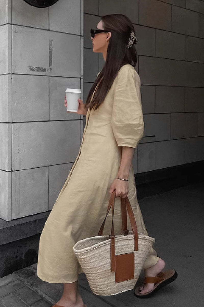 Bora Linen Puff-Sleeve Dress