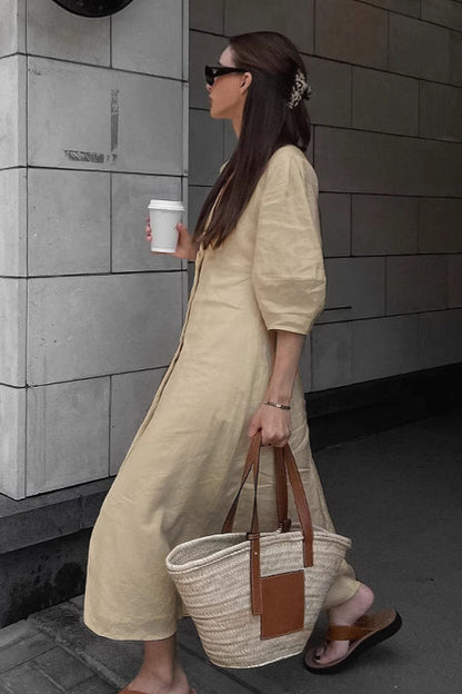 Bora Linen Puff-Sleeve Dress