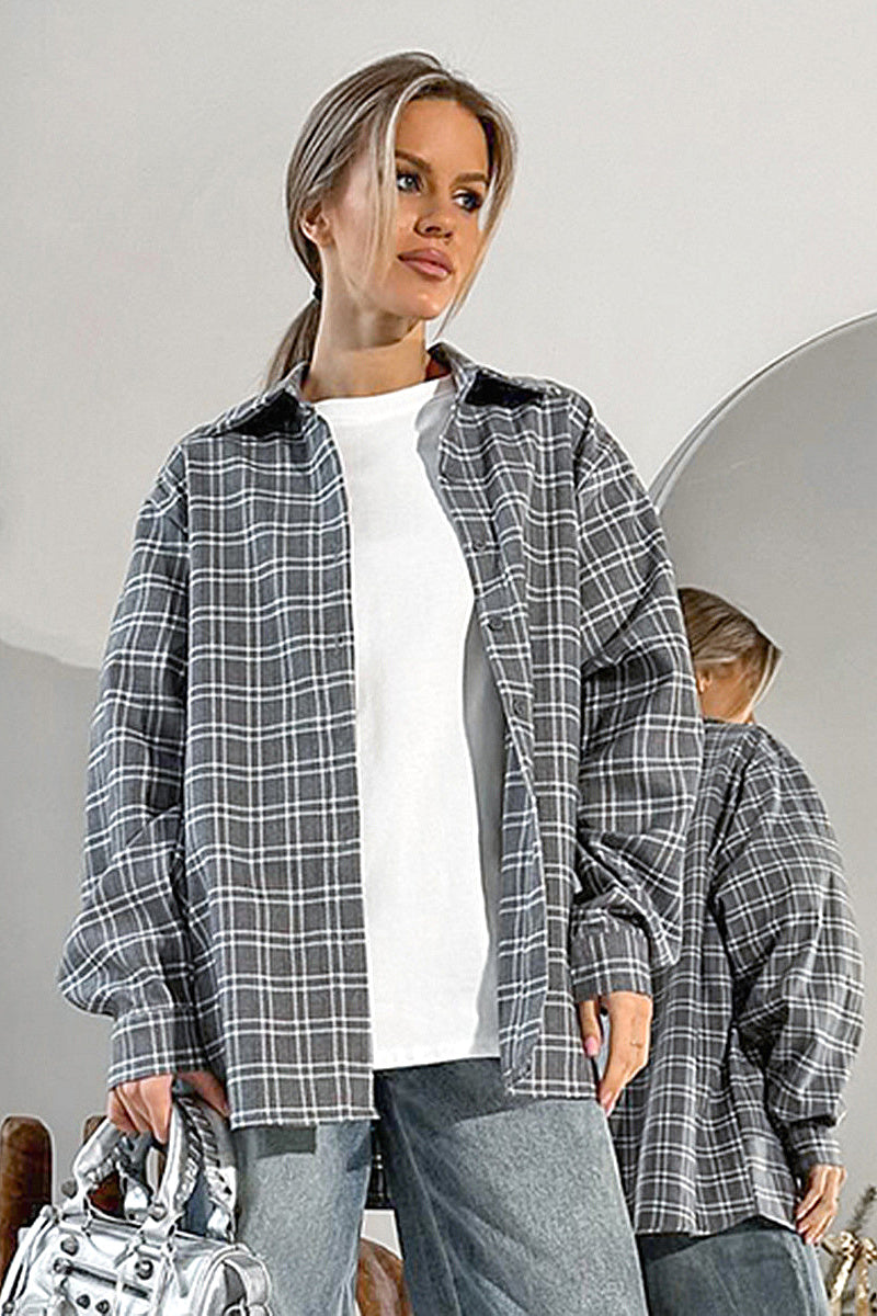 Sora Gray Plaid Oversized Shirt