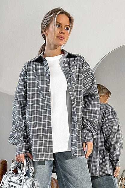 Sora Gray Plaid Oversized Shirt