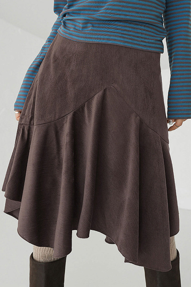 Yul Asymmetric Brown Midi Skirt