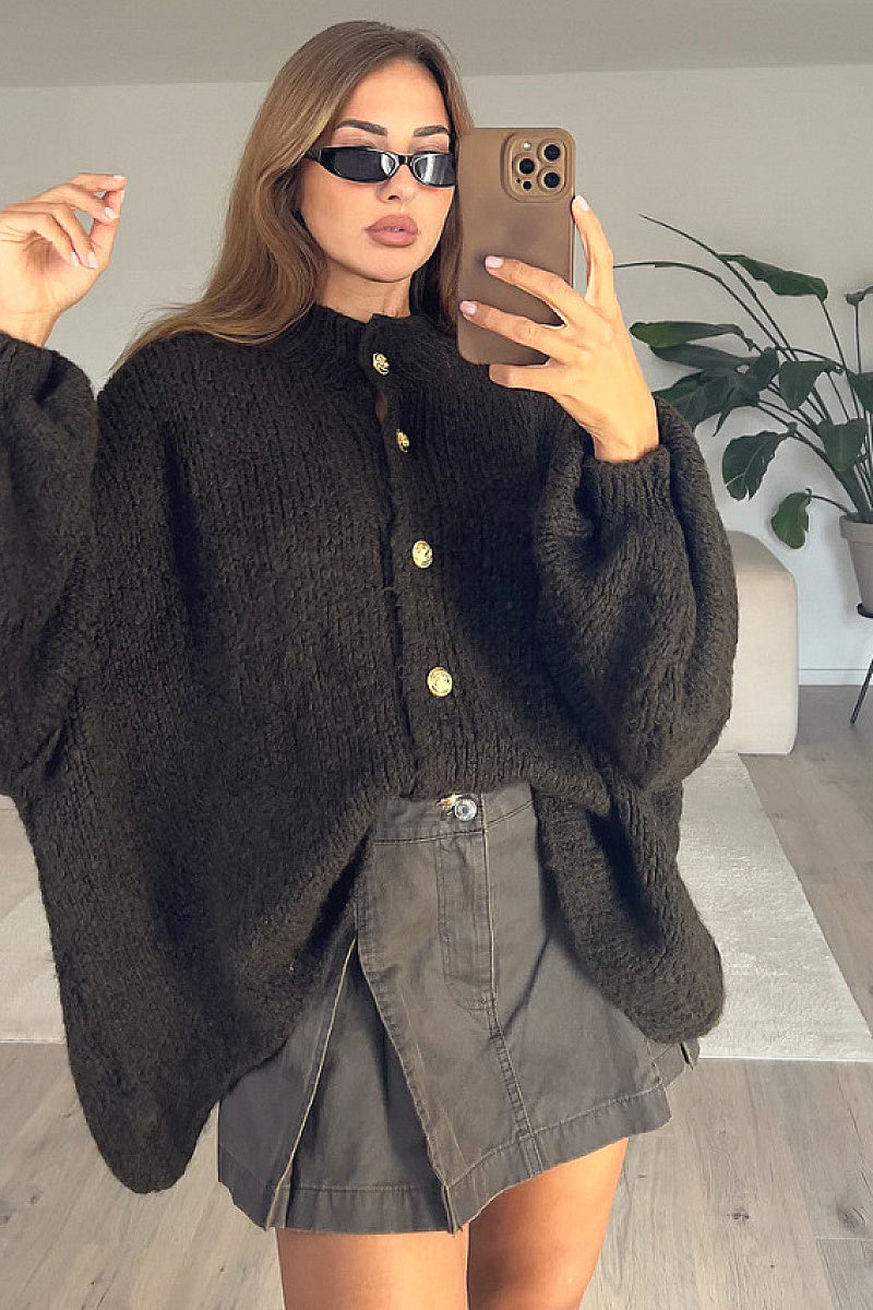 Ara Brown Oversized Knit Cardigan