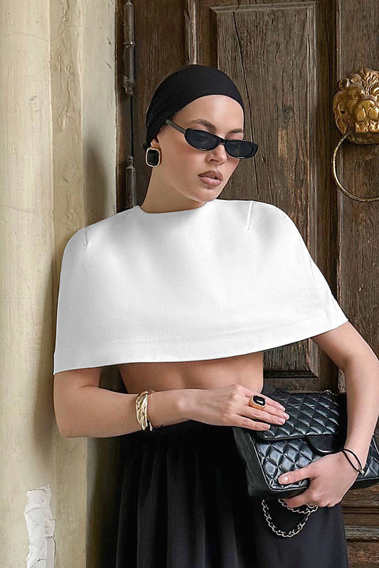 Dami White Cropped Capelet