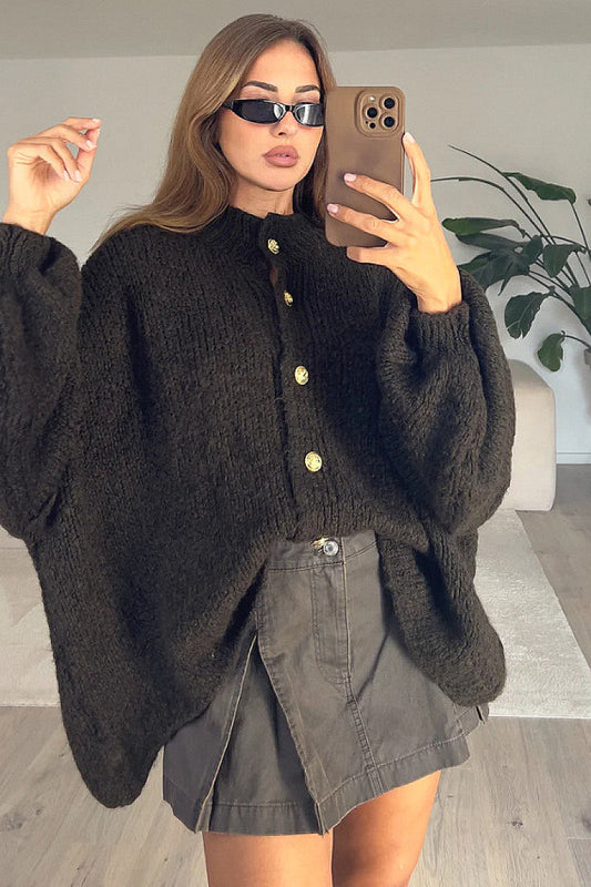 Ara Brown Oversized Knit Cardigan