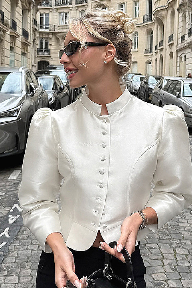 Chae Satin Puff-Sleeve Blouse