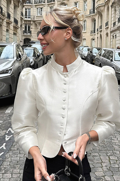 Chae Satin Puff-Sleeve Blouse