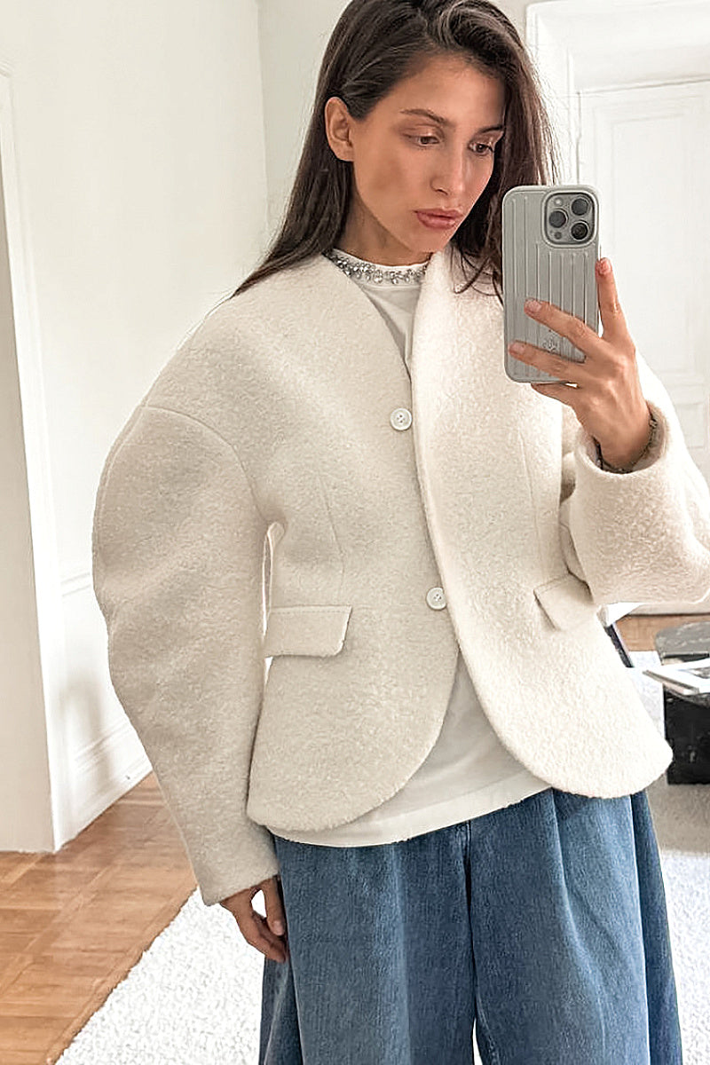 Sohui Cream Textured Woolen Coat
