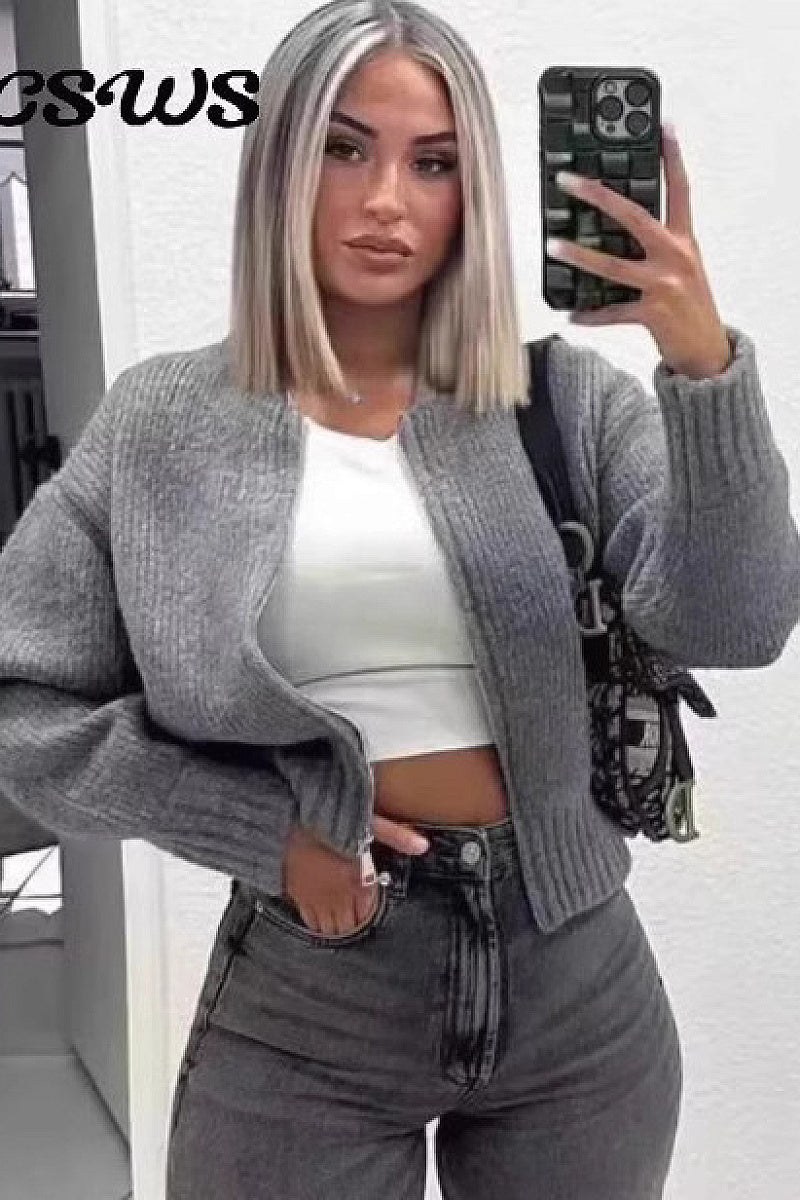 Euna Gray Knit Open Jacket