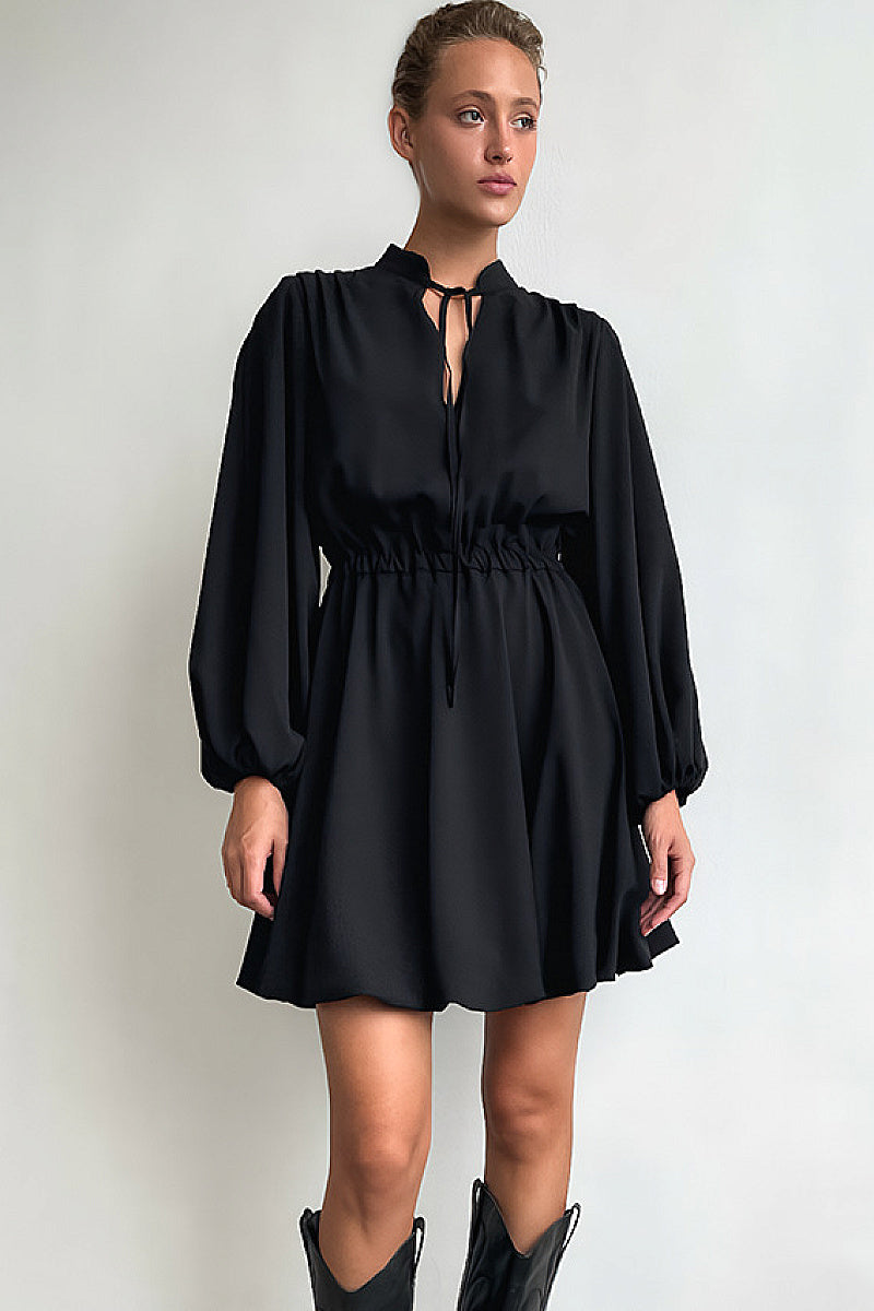 Jian Black Tie-Neck Mini Dress