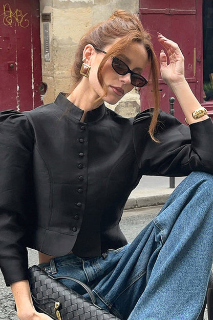 Chae Satin Puff-Sleeve Blouse