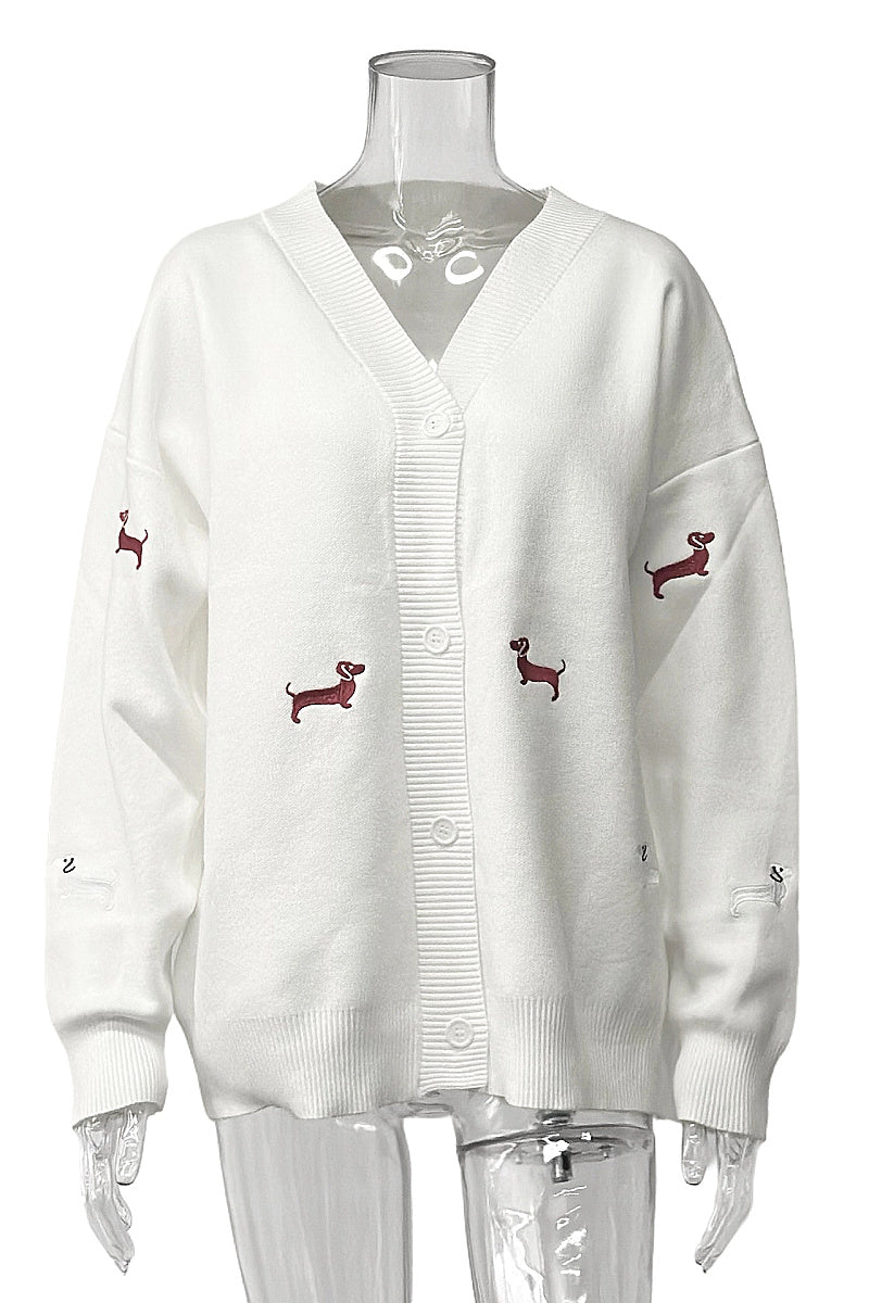 Iseul Embroidered Puppy Cardigan
