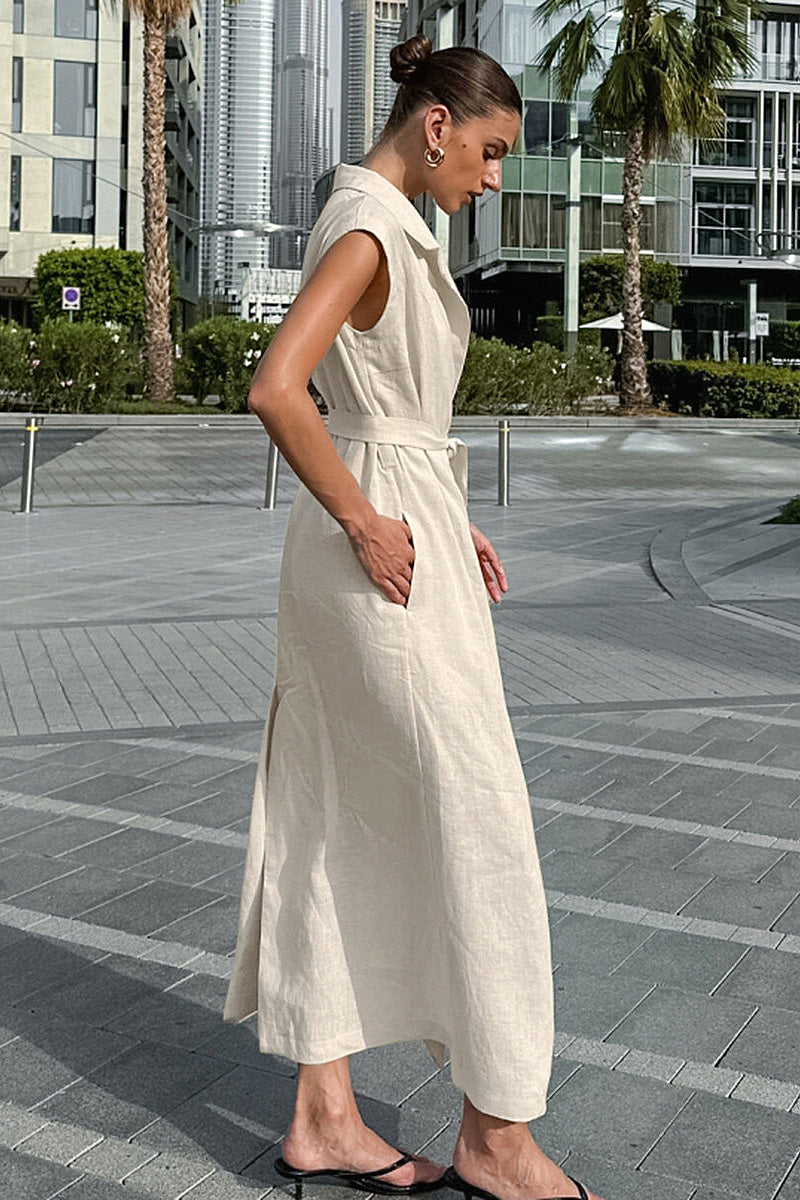 Sehee Ivory Sleeveless Wrap Maxi Dress