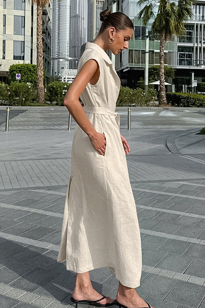 Sehee Ivory Sleeveless Wrap Maxi Dress