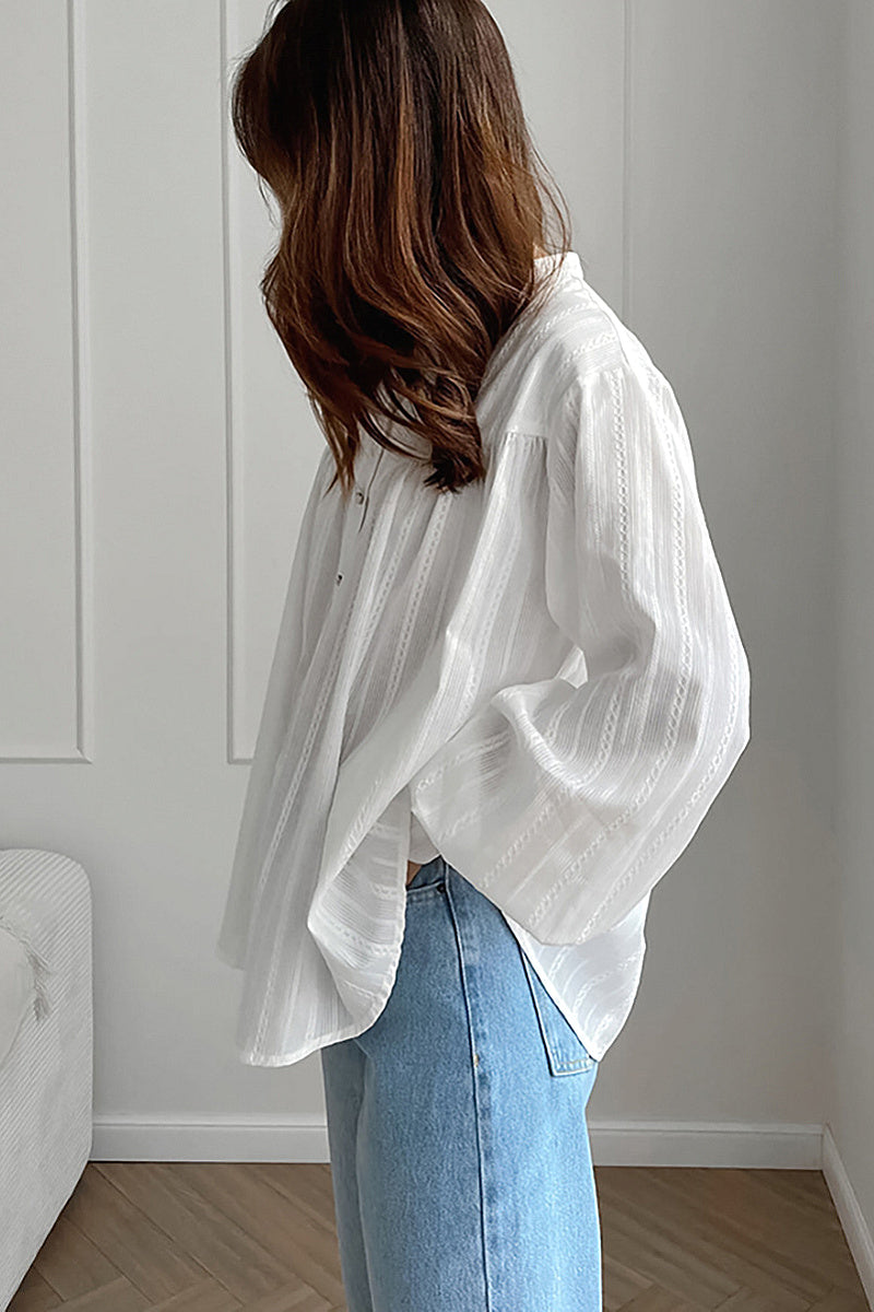 Jiwoo White Gathered Balloon-Sleeve Blouse