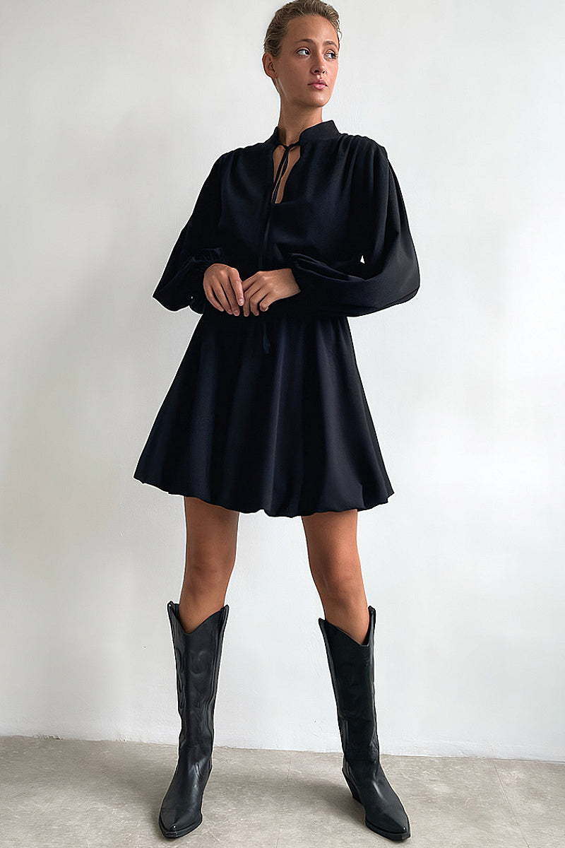Jian Black Tie-Neck Mini Dress