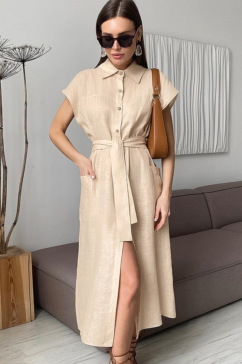 Daeun Belted Shirt Midi Dress